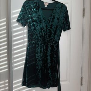 love...ady Emerald Velvet Wrap Mini Dress